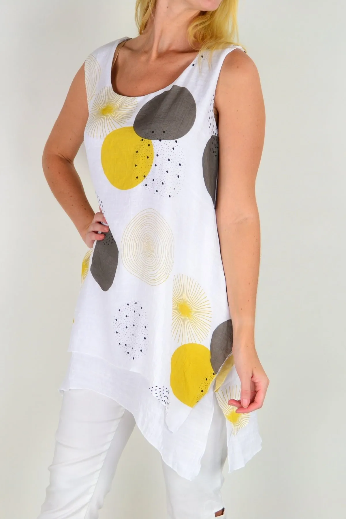 Mustard Circle Sleeveless Tunic Top