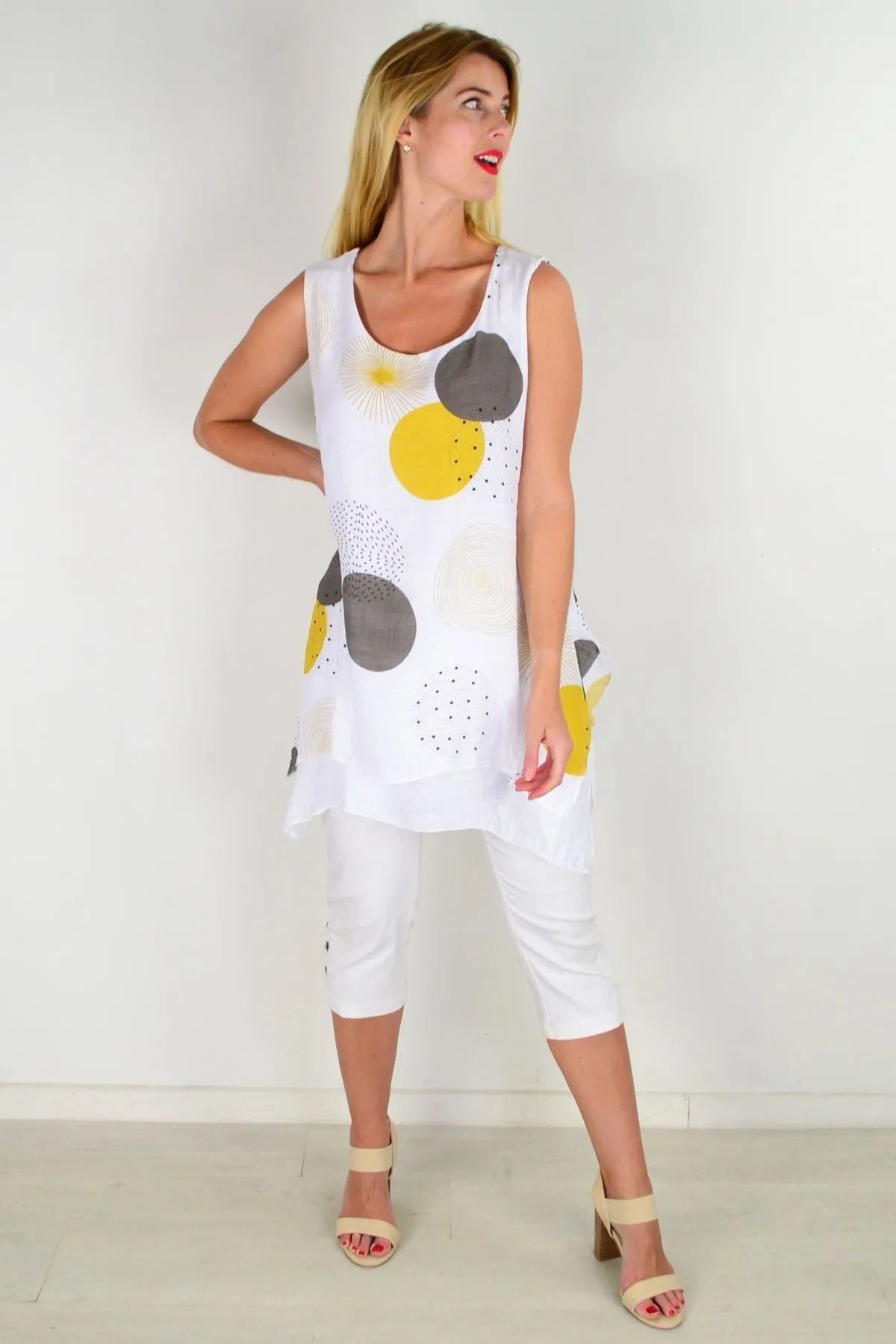 Mustard Circle Sleeveless Tunic Top