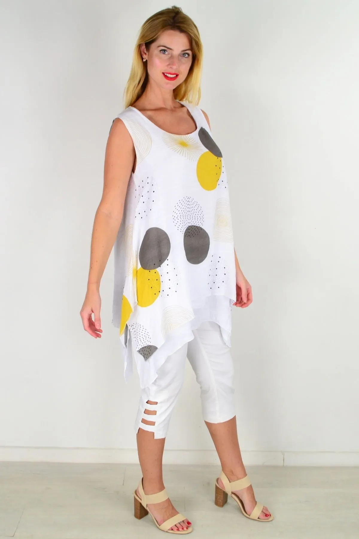 Mustard Circle Sleeveless Tunic Top