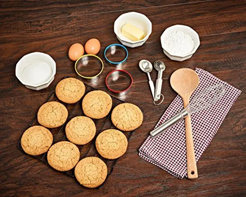 Natizo Deluxe Pastry Cookie Cutter Set - 12 Piece Round Biscuit Cutters - Stainless Steel Circle Molds with Comfortable Silicone Tops - Size on Every Cookie Cutter