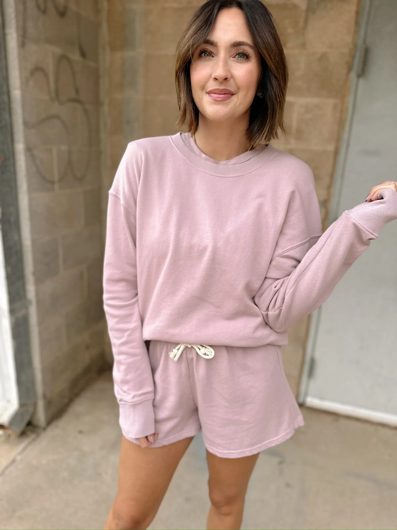 Perfect White Tee | Tyler Pullover Sweatshirt- Mauve