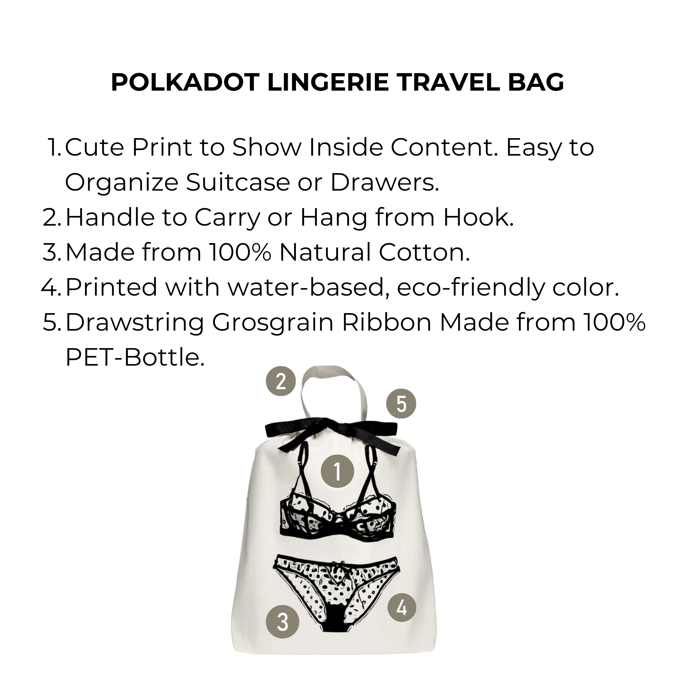 Polkadot Lingerie Travel Bag, Cream