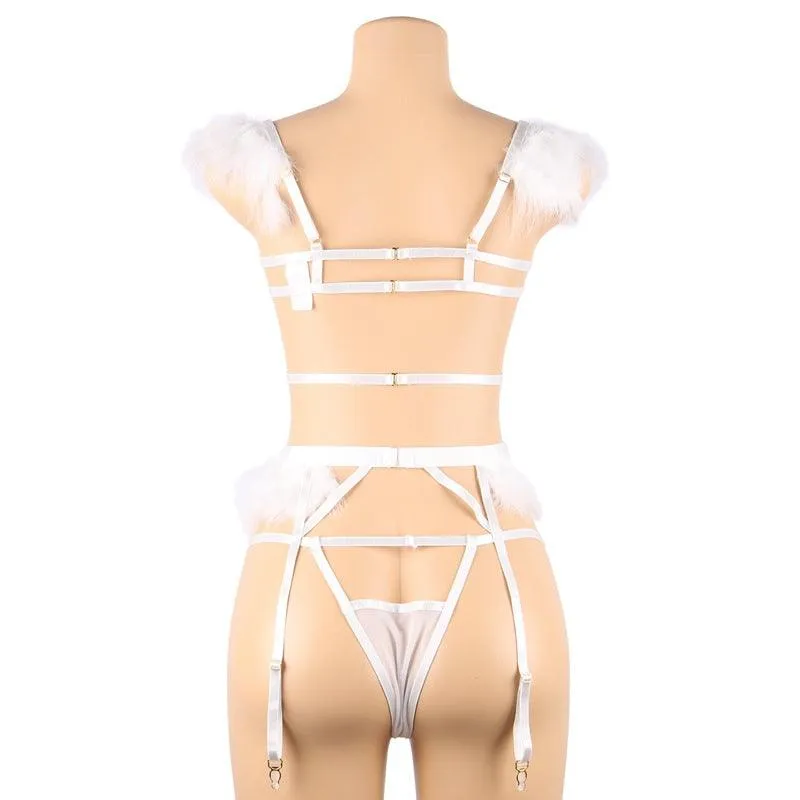 Sexy Hollow Frayed Bra Panty Garter