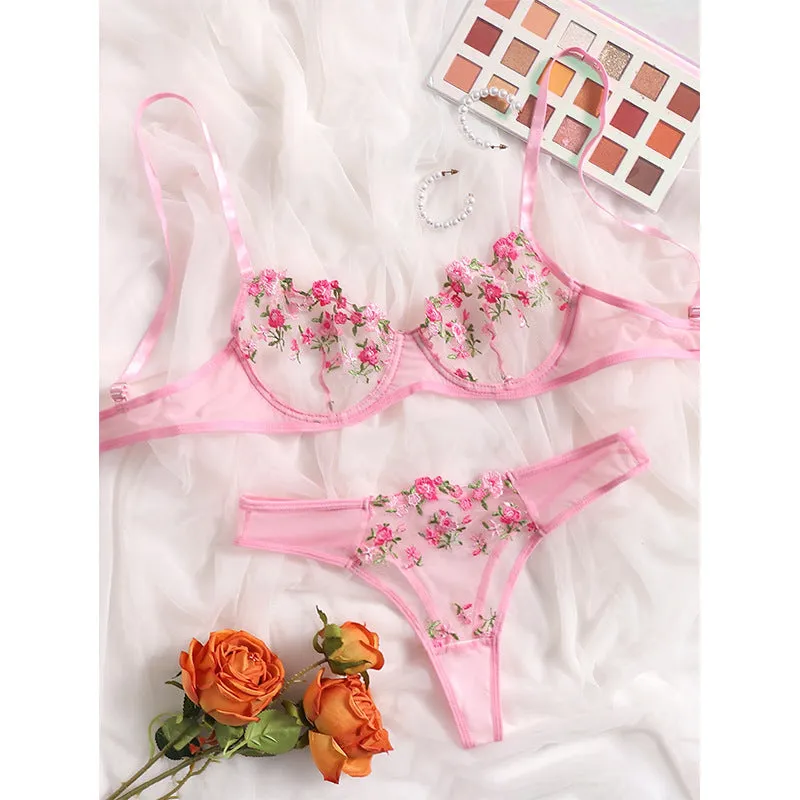 Sweet Pink Cute Floral Lingerie